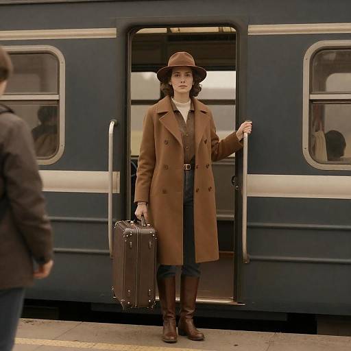 Vintage Train Journey: A Woman's Calm Farewell
