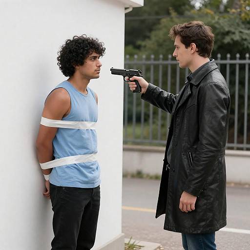 Tense Outdoor Standoff by Green Fence