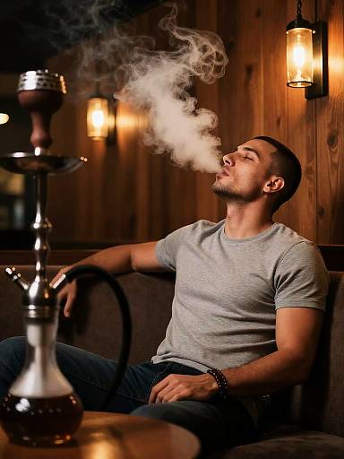 Man Lounging in Stylish Hookah Bar