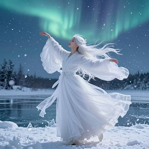 Serene Winter Spirit Dancing Amid Snowflakes