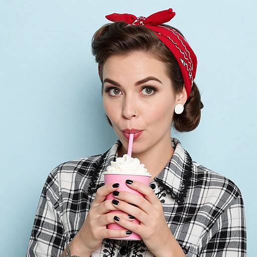 Retro Woman with Pink Drink