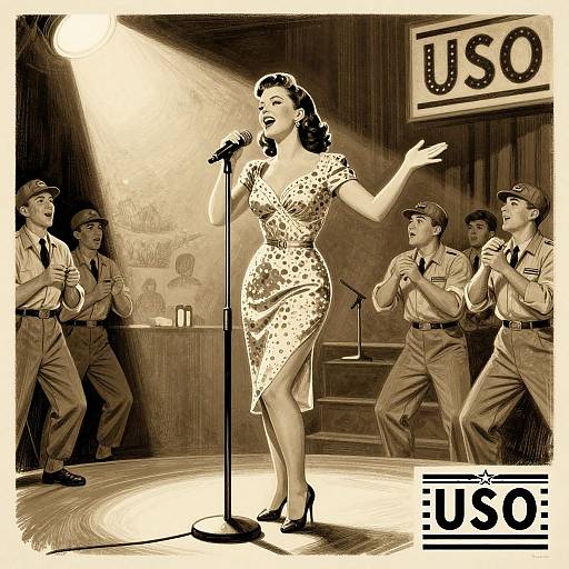 Vintage 1940s USO Singer Illustration