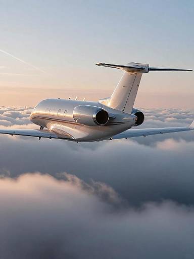 Sunrise Business Jet Above Clouds