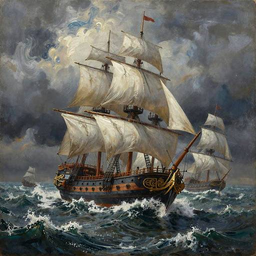 Majestic Naval Armada Battling a Tempest