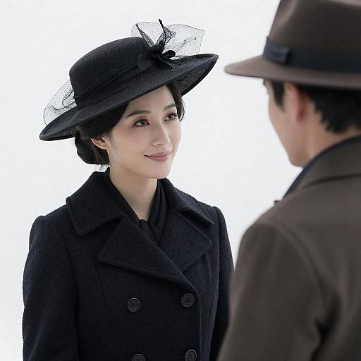 Woman in Black Hat Smiling at Man