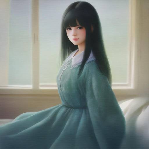 Young Woman with Long Black Hair by Window