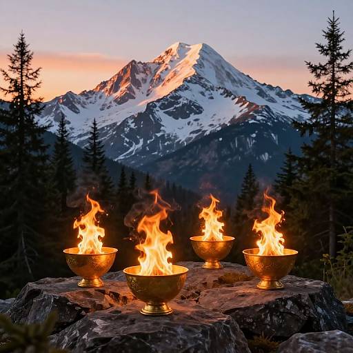 Golden Chalices with Fiery Flames