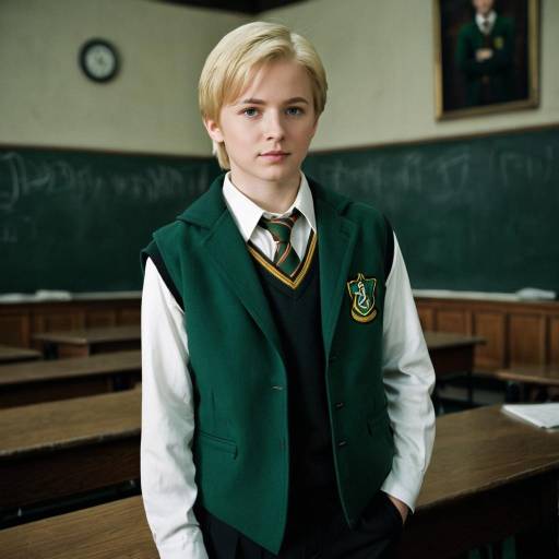 Blonde Schoolboy in Green Uniform