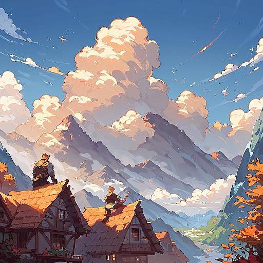 Boys Watching Stunning Mountain Sunset