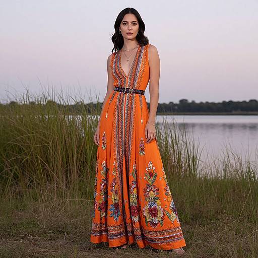 Graceful Woman in Orange Maxi Dress