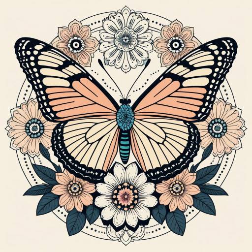 Butterfly on Mandala Flowers Vector