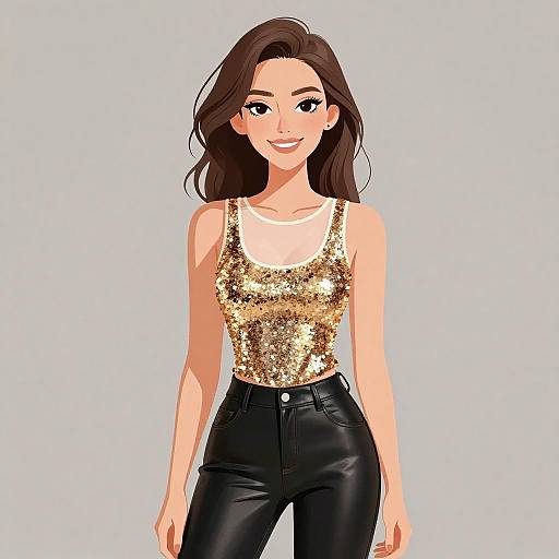 Chic Woman in Metallic Gold Outfit