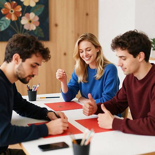 Young Adults Crafting at Table