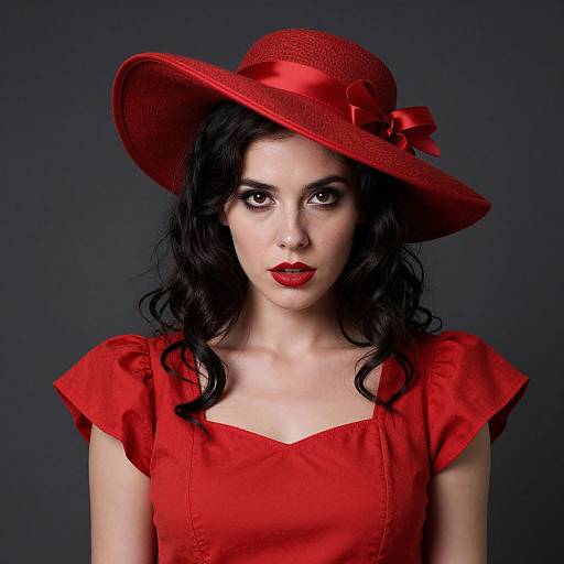 Woman in Red Dress and Hat