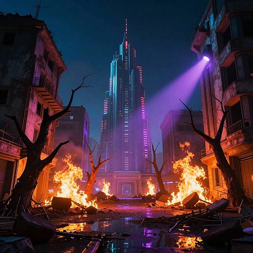 Cinematic Cyberpunk Ruins Scene