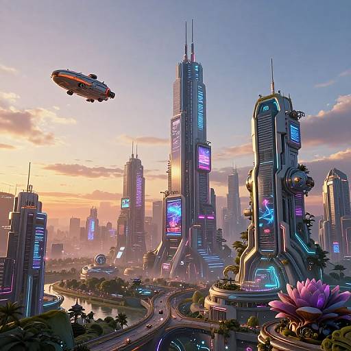 Fantasy Cyber Cityscape at Sunset