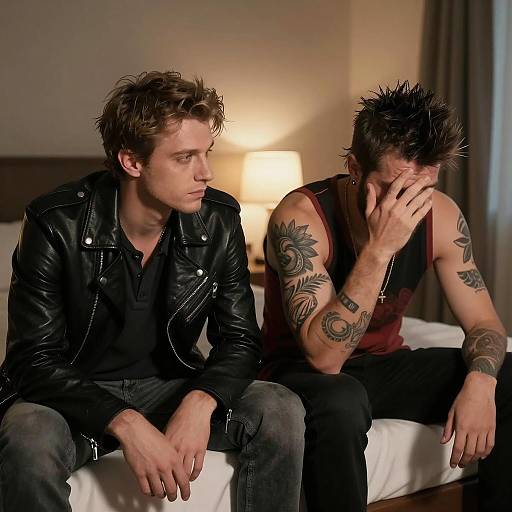 Moody Intimacy: Two Men on Bed