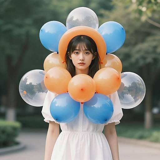 Young Woman Wearing Balloon Costume Outdoors