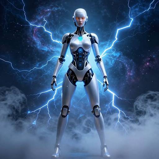 Futuristic Female Cyborg in Nebula
