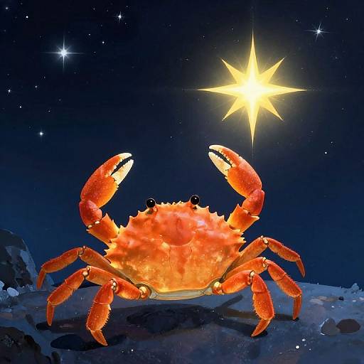 Curious Luminous Crab Reaching Star