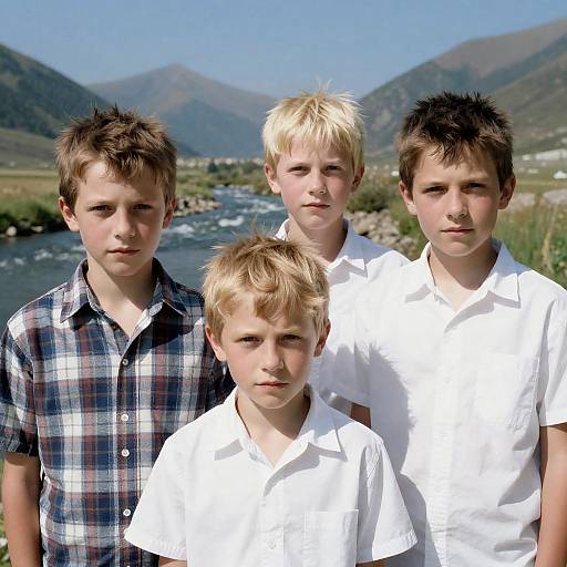 Three Boys in Mountainous Landscape