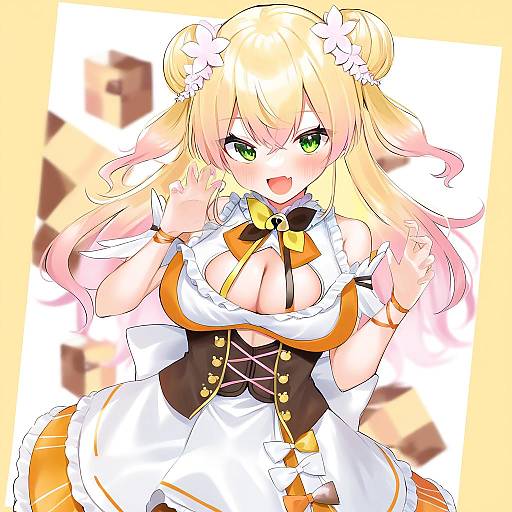 Illustration of Momosuzu nene (1st costume), hololive in the style of Kakao (chocolate land)