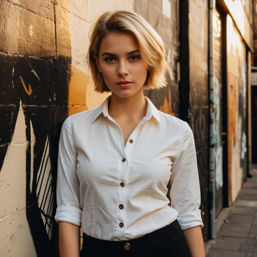 Young Woman in White Shirt with Urban Street Art