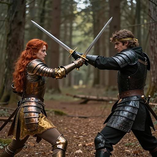 Medieval Sword Duel in Forest