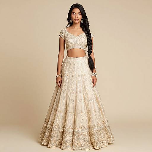 Elegant Champagne Lehenga with Jewelry