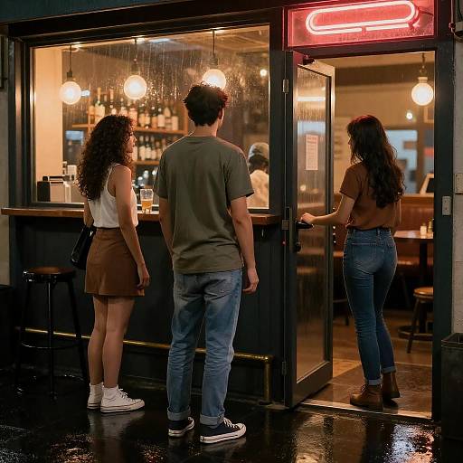 Rainy Night Neon Bar Encounter