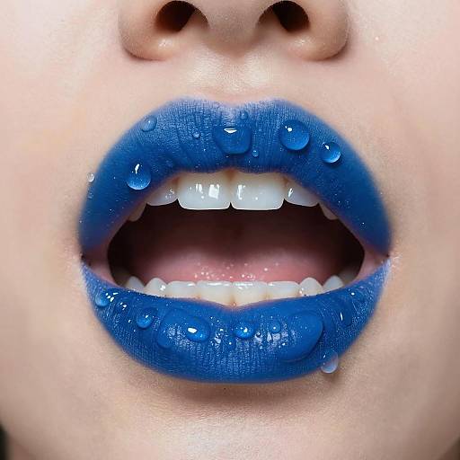 Vibrant Blue Lips with Water Drops