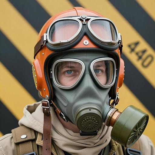 Close-Up of Aviator with Gas Mask