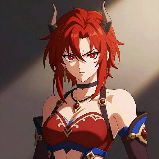 Fierce Red-Haired Anime Warrior