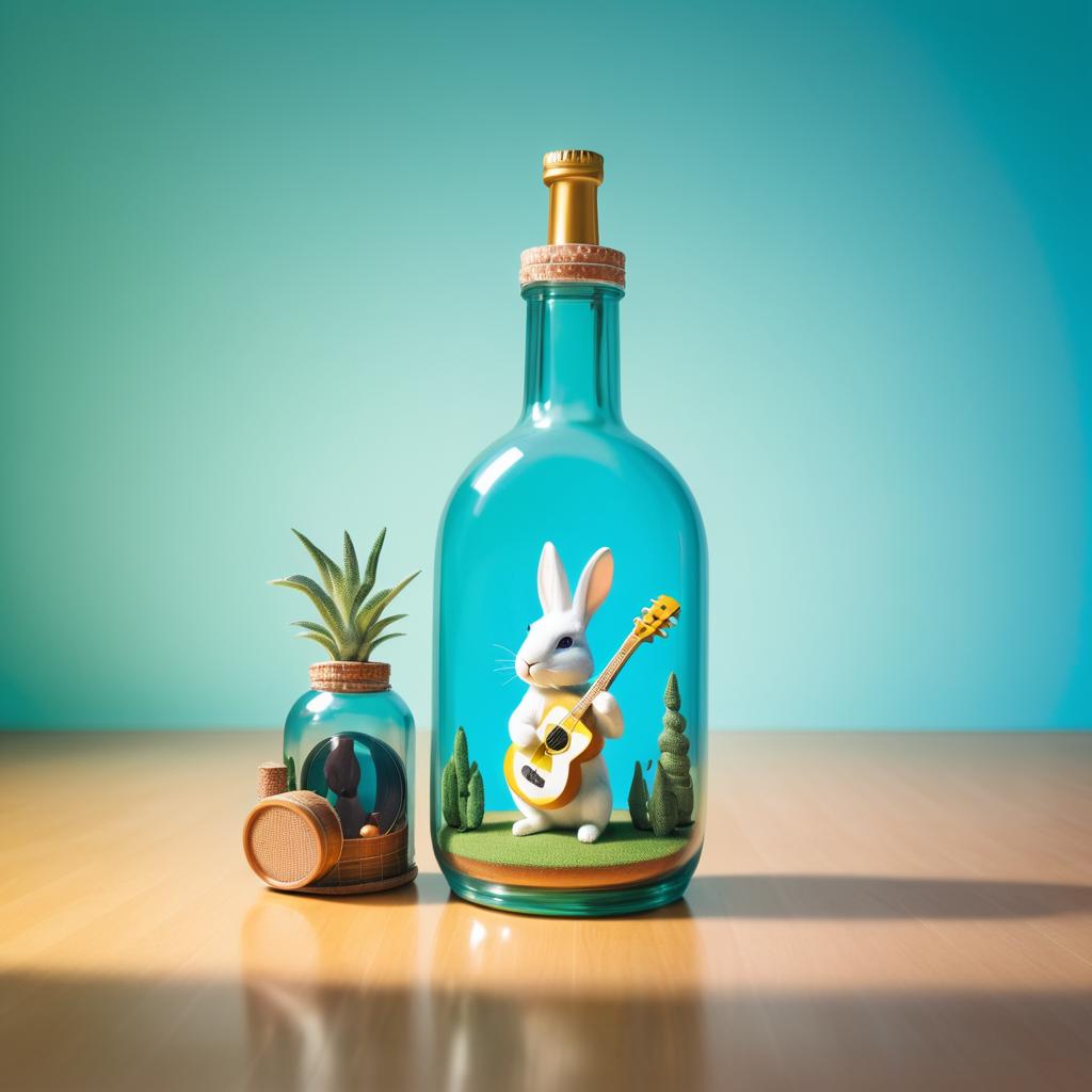 Surreal Rabbit Guitarist in a Bottle