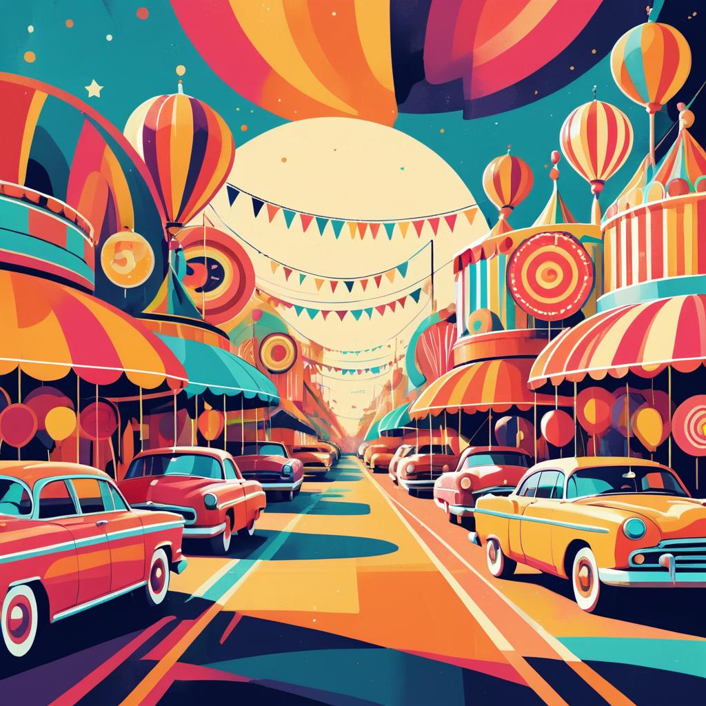 Vibrant Retro Carnival Scene Art