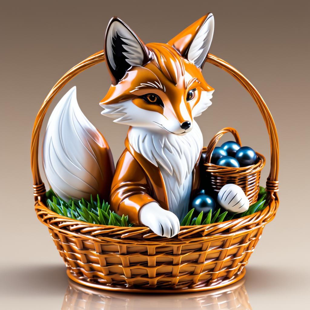 Elegant Fox with Basket and Shiny Fur