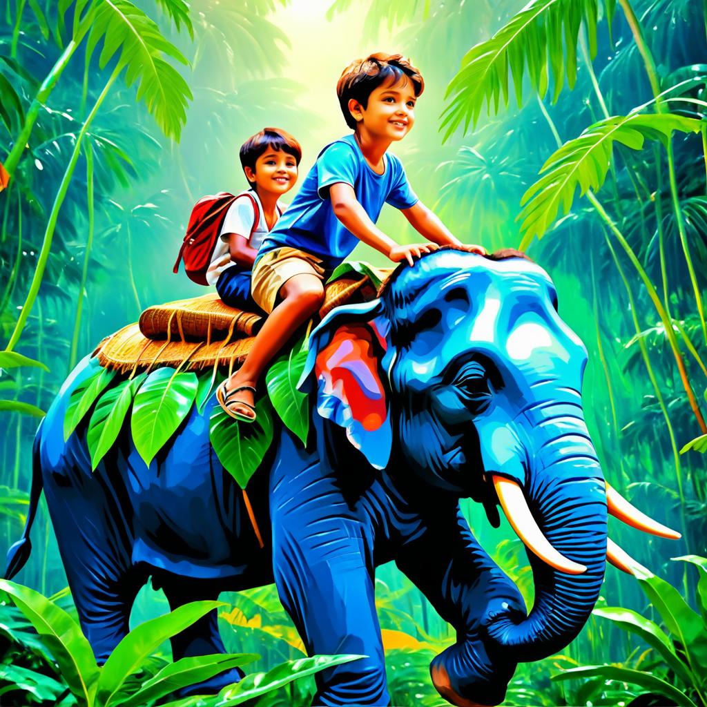 Dramatic Jungle Boy and Elephant Scene