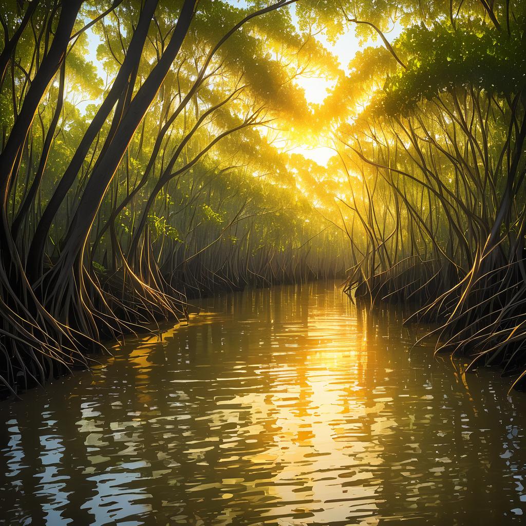 Golden Light in Mangrove Estuary Roots