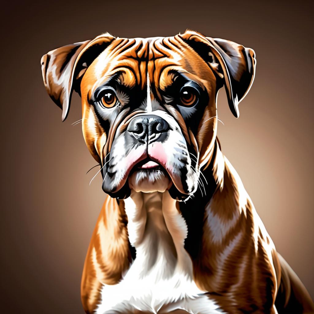 Lifelike Boxer Portrait on Brown Background