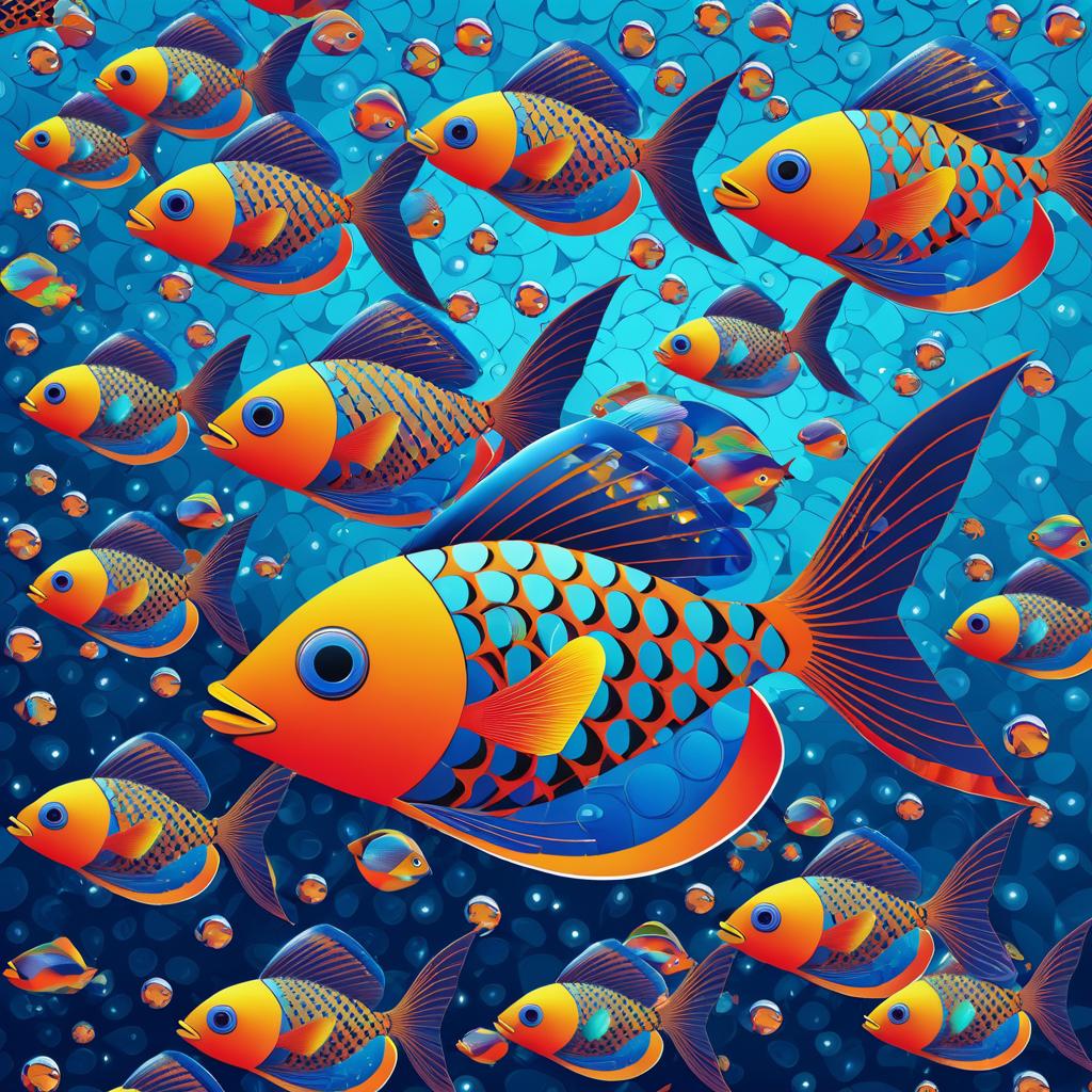 Surreal Flying Fish in Escher Style