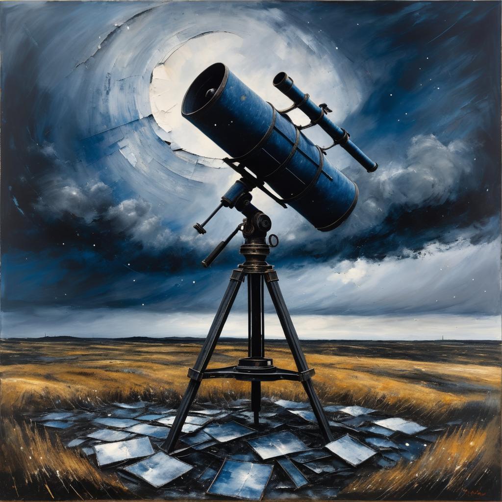 Broken Telescope Amidst Stormy Skies