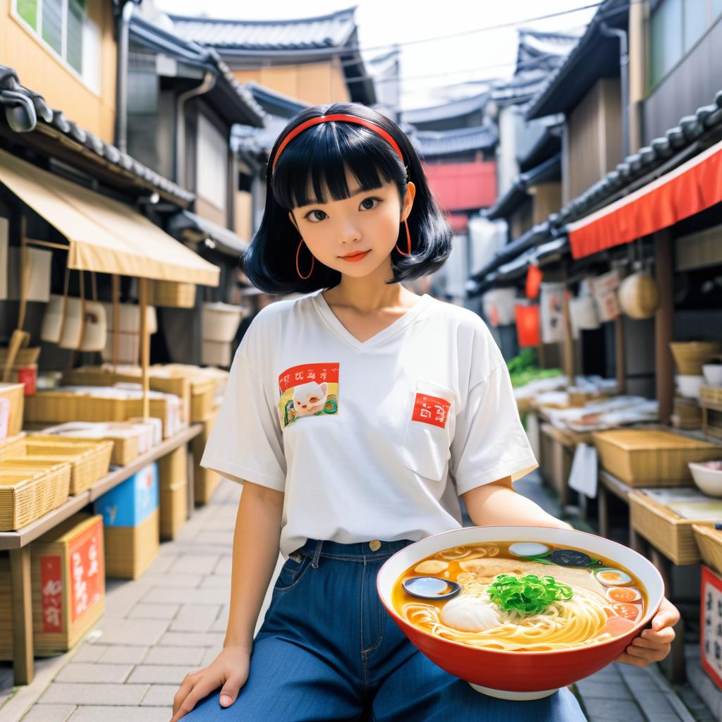 Cute Cat and Ramen Trading Card Art