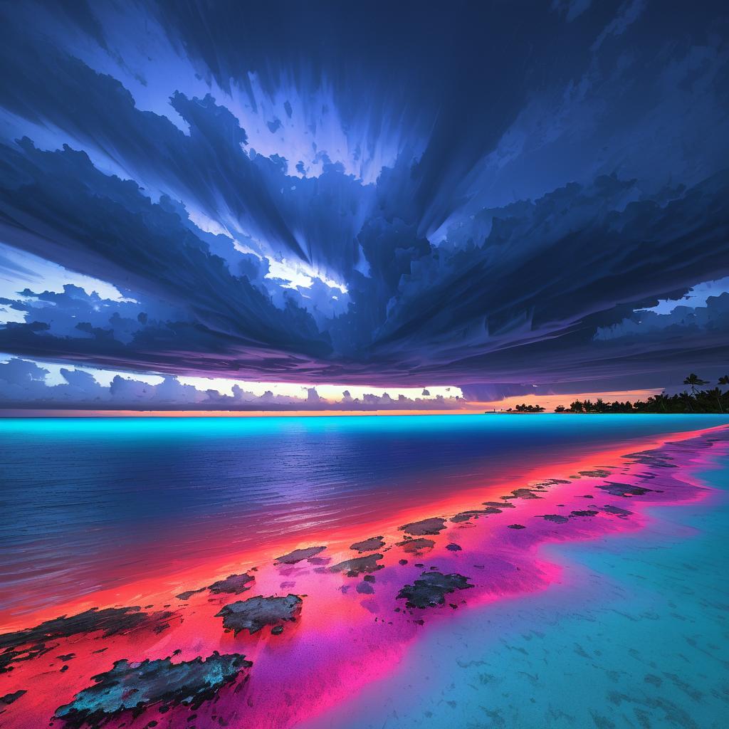 Twilight Coral Atoll Under Stormy Skies