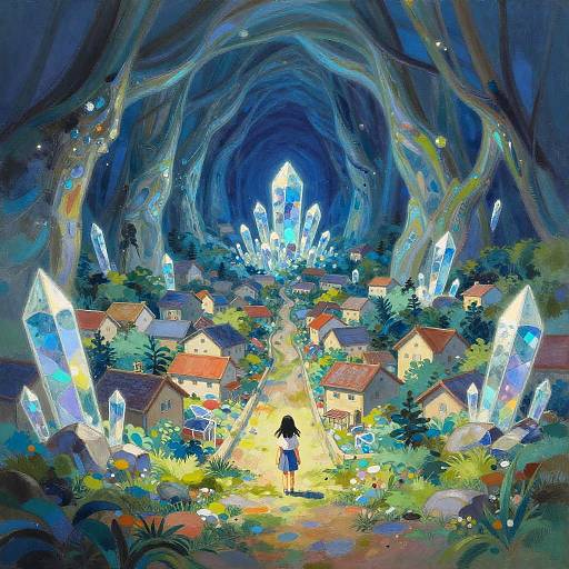 Vibrant Japanese Oil: Imagined Crystal Cavern