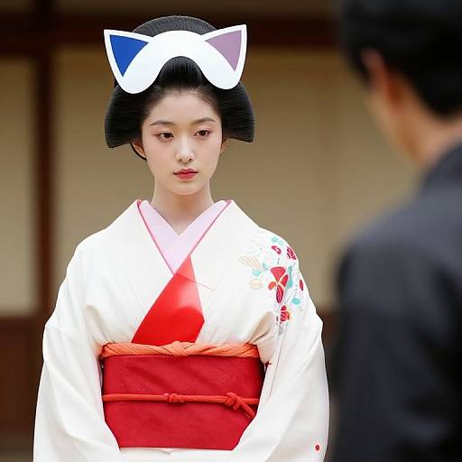 Woman in Red and White Kimono