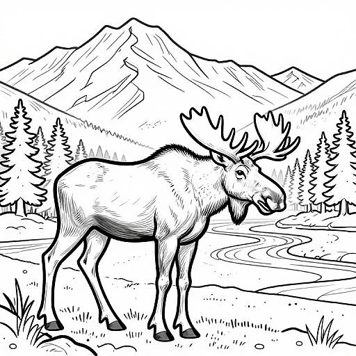 Moose in Denali National Park Coloring Page
