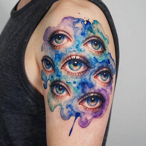 Surreal Watercolor Multiple Eyes Tattoo