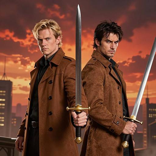 Dramatic Duel Under Fiery Skies