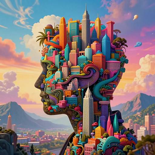 Surreal Cityscape Within Silhouette