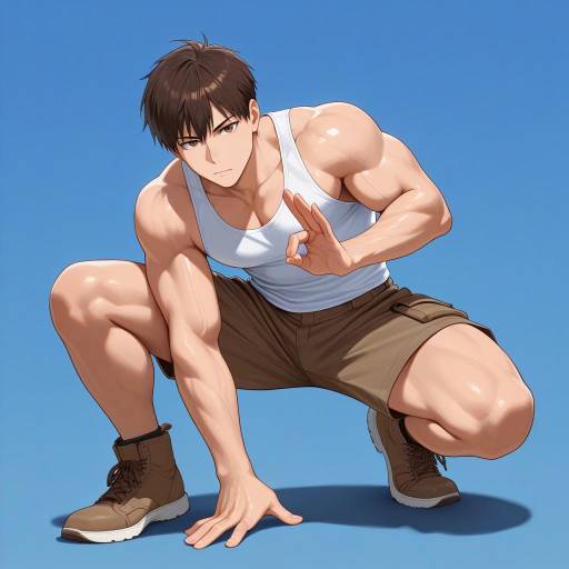 Muscular Boys Crouching in Synchrony Muscular Boys Crouching in Synchrony